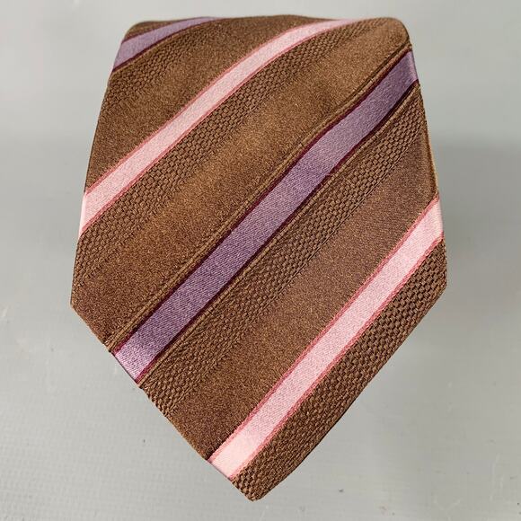 GUCCI Brown Purple Pink Diagonal Stripe Silk Tie - Picture 1 of 4